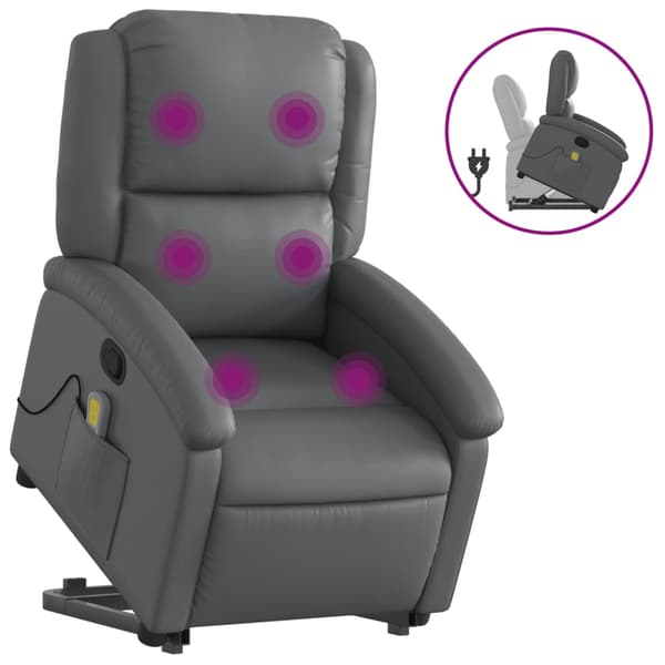 vidaXL Lyftbar massagefåtölj, grå, konstläder