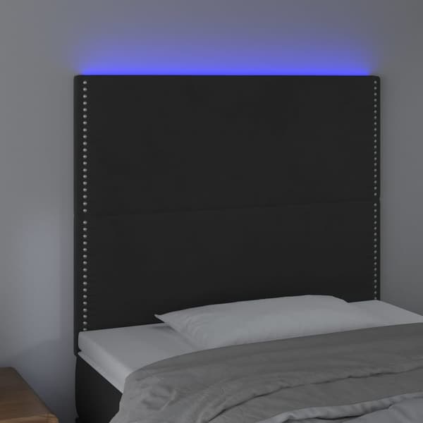vidaXL sengegavl med LED sort 100x5x118/128 cm fløjl