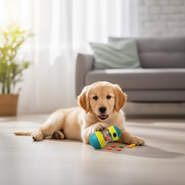 Interaktiv godbidsdispenser til hunde, der bremser ned
