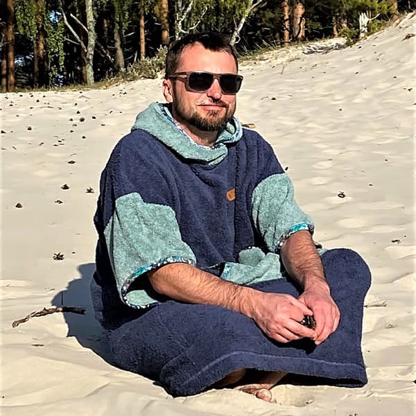 Surfponcho djupblå - bomull L MAN längd 115cm