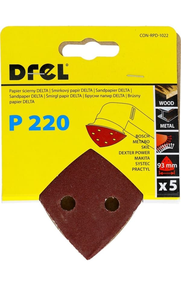 Delta kardborresandpapper 93 x 93 mm, P220, 5