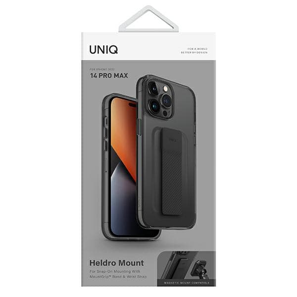 UNIQ Heldro Mount-cover med stativ til iPhone 14 Pro Max, grå