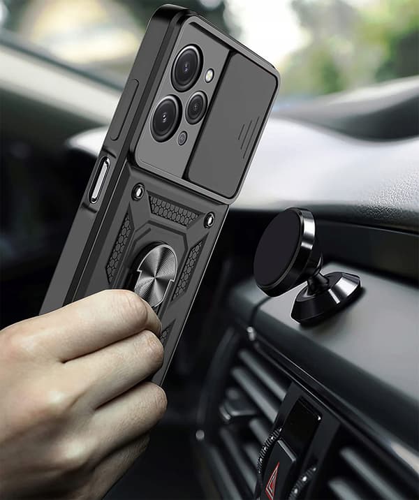 Etui til Xiaomi Redmi 12 4G ARMOR SLIDE RING BAGSIDE + GLAS