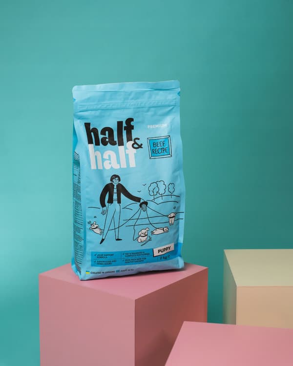 Half&Half Premium Torrfoder för Valpar Junior Alla Raser Nötkött 2kg
