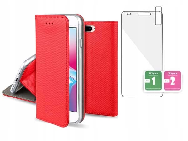 Fodral för APPLE iPhone 6 / 6s SMART BOOKFODRAL PLÅNBOK RÖD + GLAS