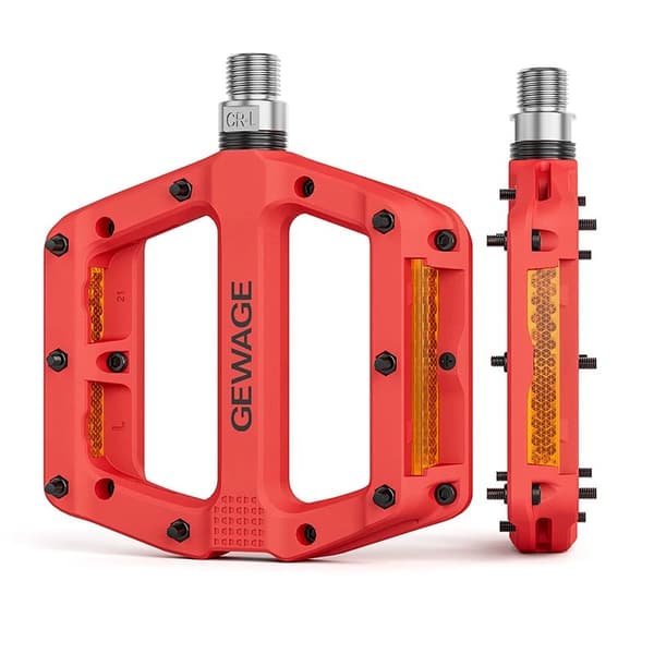 GEWAGE Röda Nylonplattformscykelpedaler med Stift, Reflexer