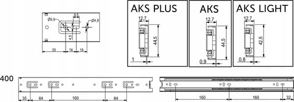Helutdragbar kullagerslid H-45mm L-400mm AKS