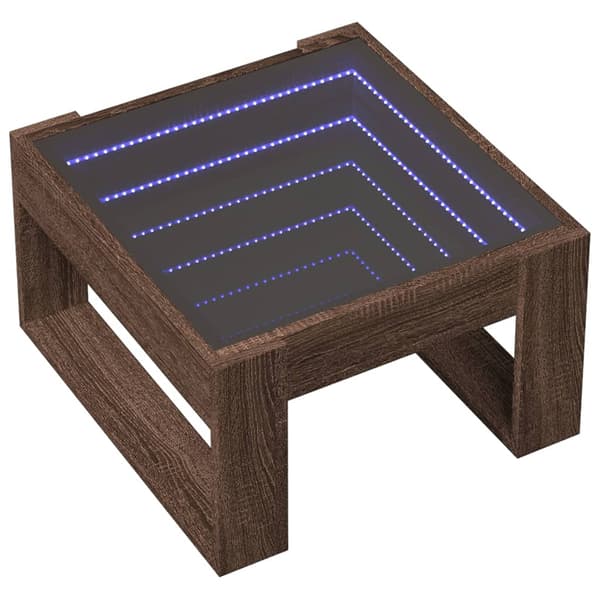 vidaXL Infinity sofabord med LED-lys brunt egetræ 50x53x30 cm