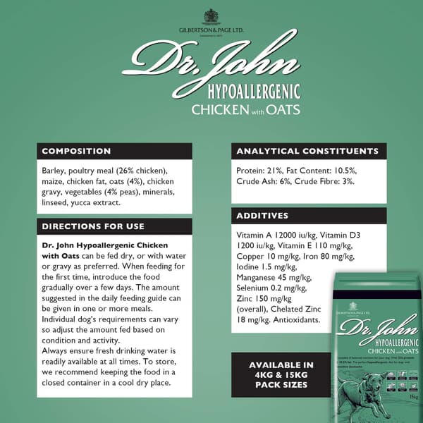 Dr John Hypoallergeniskt Torrfoder Hypoallergeniskt Hundfoder med Kyckling 4 kg