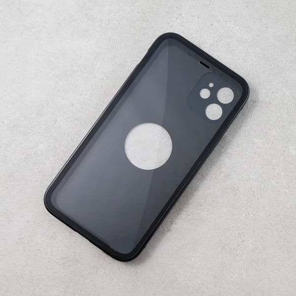 iPhone 12-cover, dobbelt glas, Magsafe, sort
