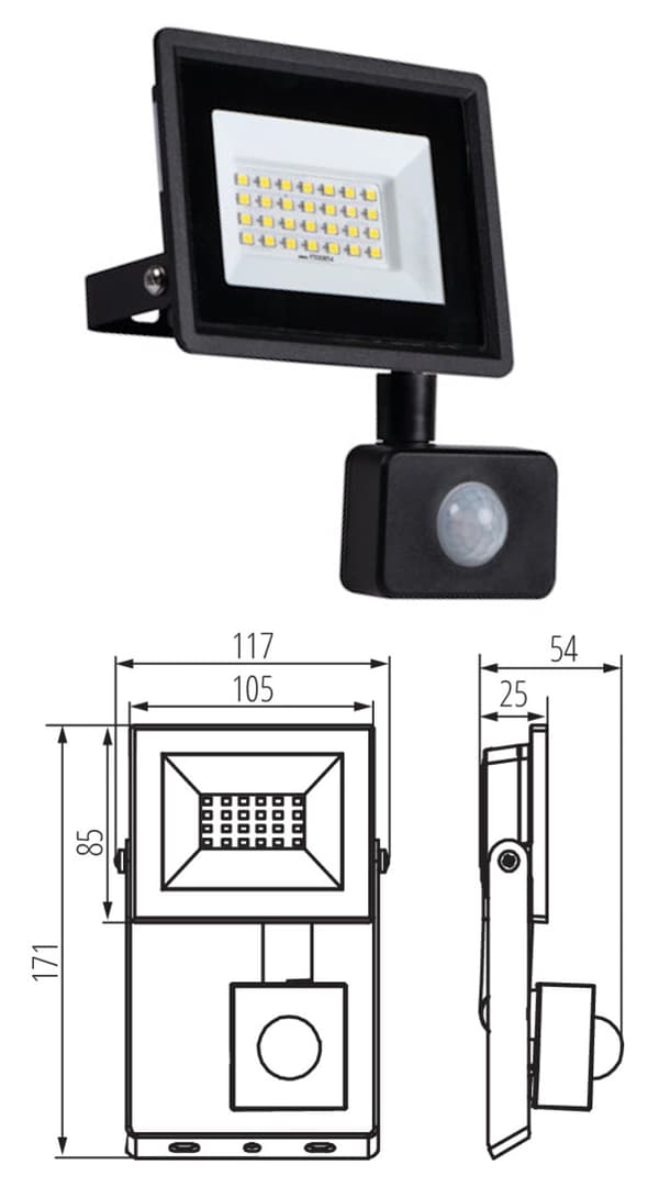 Miledo LED-strålkastare med rörelsesensor utomhus neutral 20W 1700lm