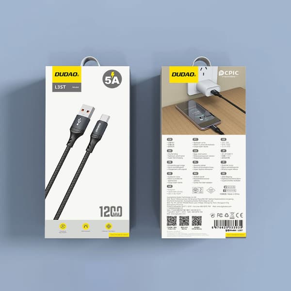 L3ST USB-A - USB-C 5A Punottu Kaapeli 1.2m - Musta