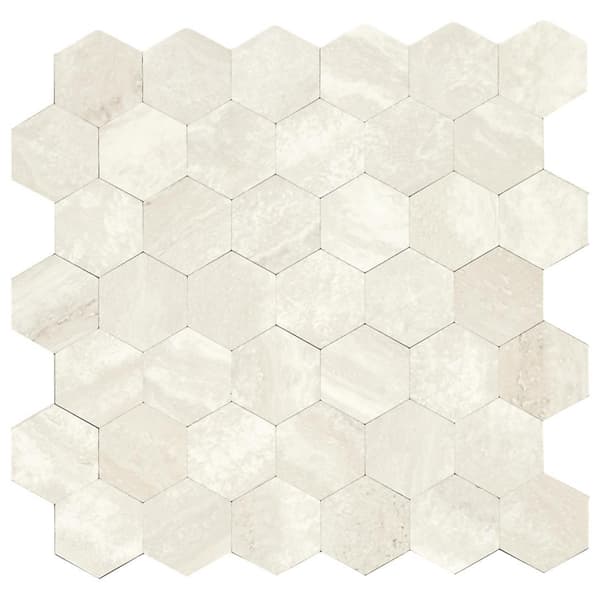 Selvklæbende travertinflise mini honeycomb 31,2x31,5 cm