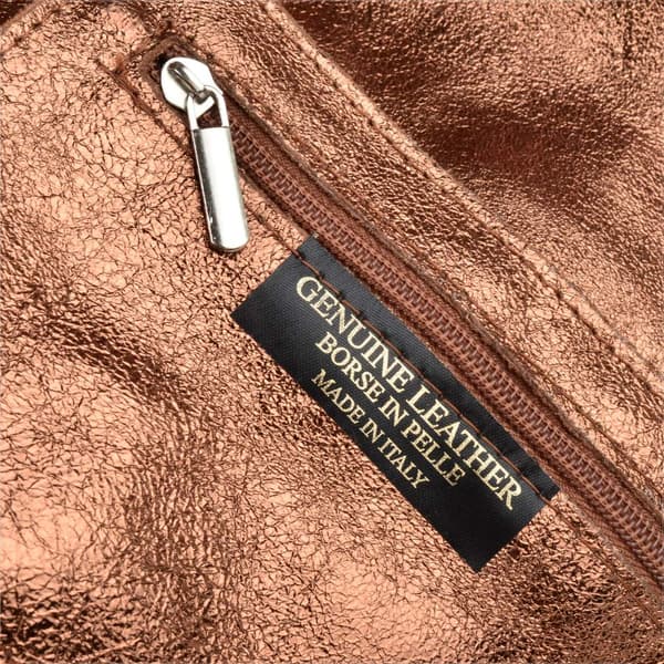 Læder shopper taske, brun, kobber metallic