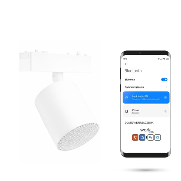 Bluetooth-högtalare för magnetiska spår SLIM TRACK 48VDC Vit