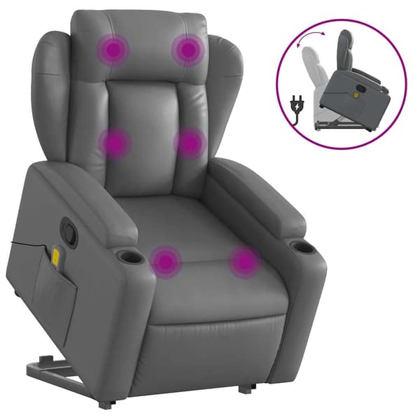 vidaXL Lyftbar massagefåtölj, grå, konstläder