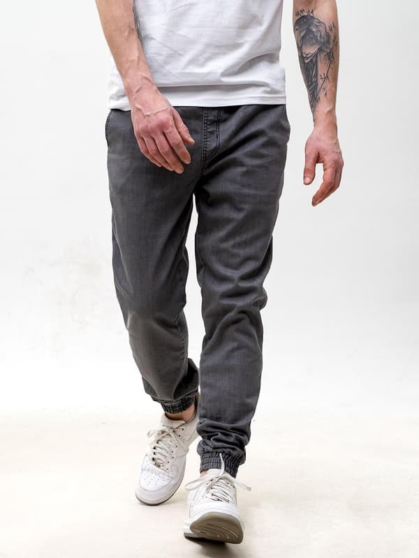 Grå herrjeans med dragsko, Good Luck-logotyp, M