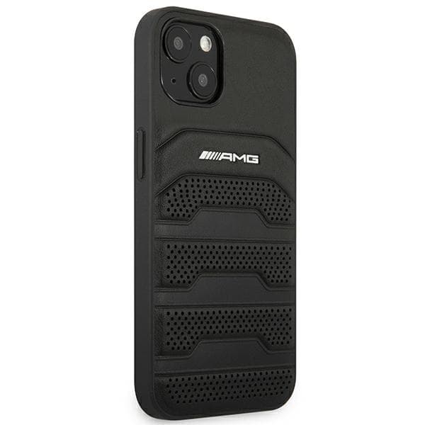 AMG AMHCP14MGSEBK iPhone 14 Plus / 15 Plus 6,7" sort/sort hårdt cover i læder med prægede linjer