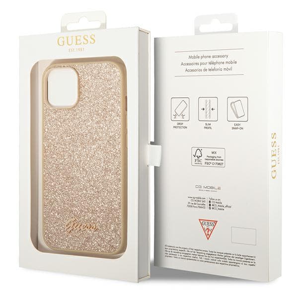 Guess Glitter Script-skal till iPhone 14, guld