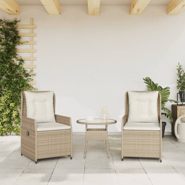 vidaXL Fåtöljer för trädgården, set om 2, beige, polyrotting