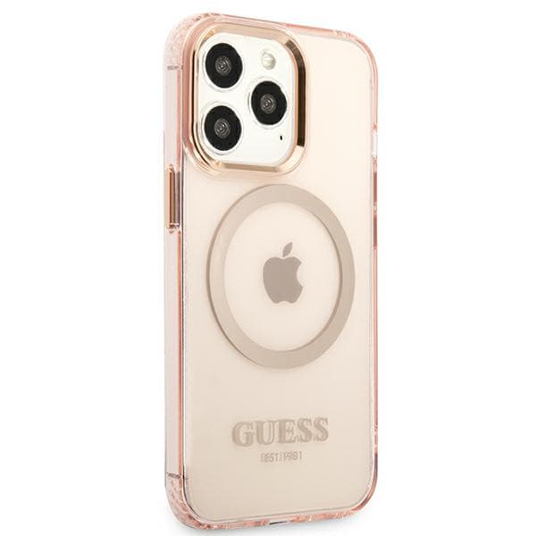 Guess Gold Outline Translucent MagSafe-etui til iPhone 13 Pro Max, lyserød