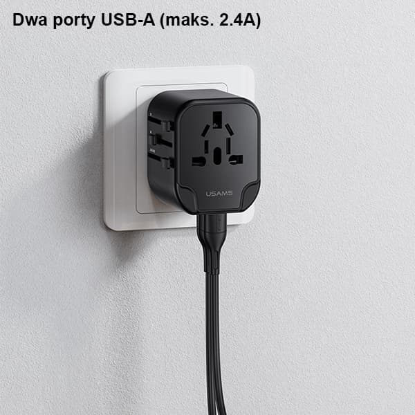USAMS 2xUSB T55 12W 4-i-1 netværksadapter US/AU/EU/UK sort
