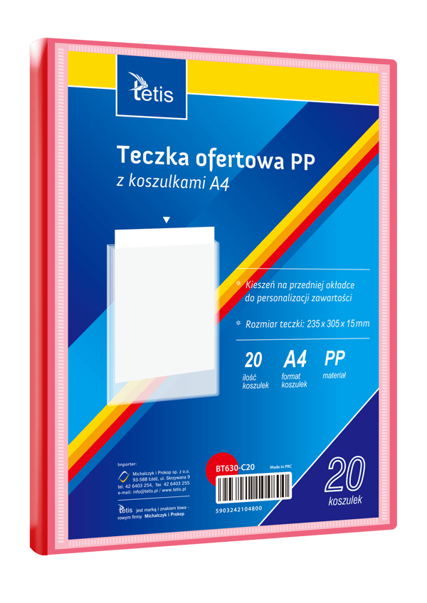 PP-esittelykansio, 20 taskua, A4, punainen