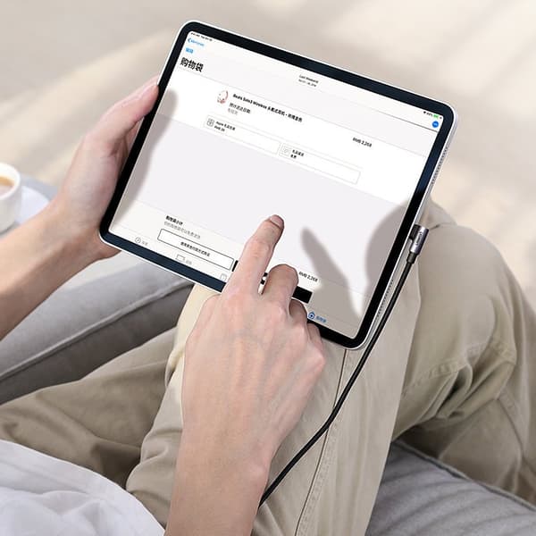 Vinklet USB-C strømforsyningskabel 60W 20V 3A 1m sort-grå