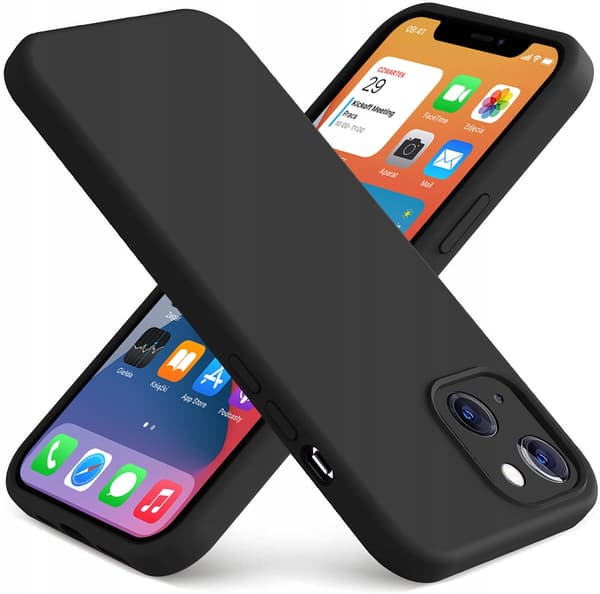 Etui til iPhone 13 Silikone Mat Sort Bagside Slim + 9H Glas