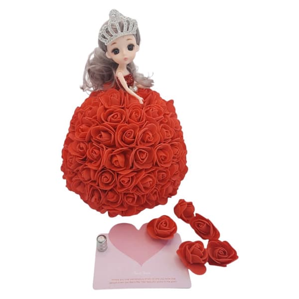 Blomsterprinsessedukke røde roser gave