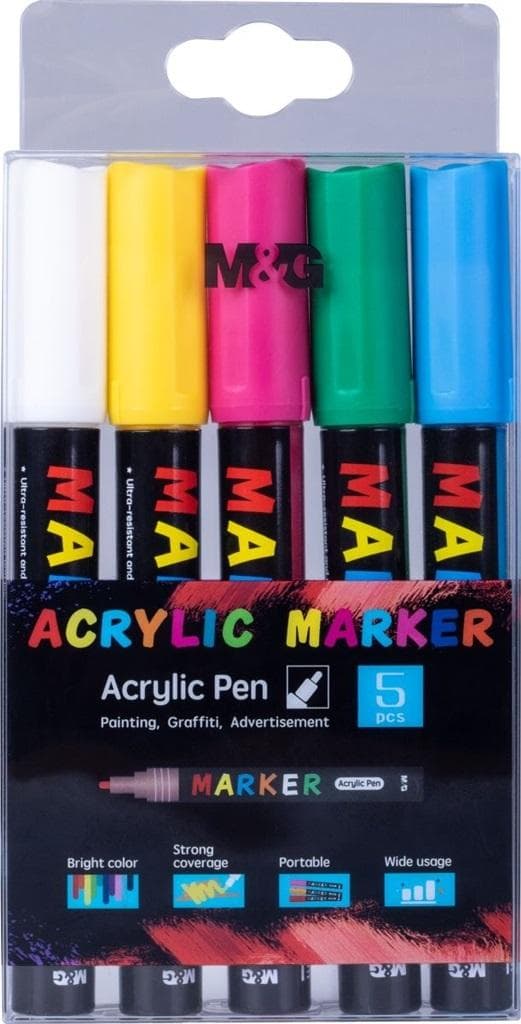 Akryl tuscher 1-2 mm 5 farver