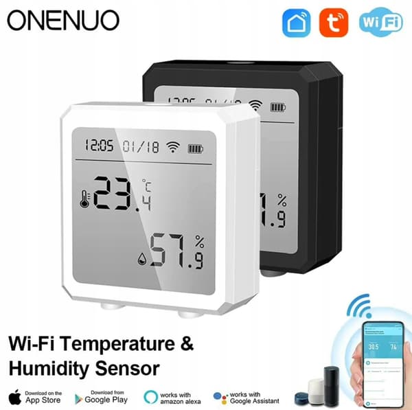 Tuya WIFI temperatur- och fuktighetssensor, LCD-display, klocka, vit TH01W