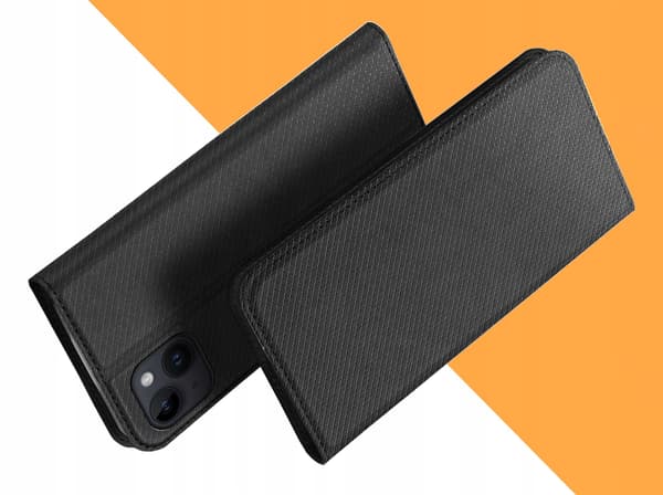 IPHONE 14 PLUS SORT LUKKET FLIP-ETUIL + GLAS