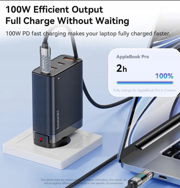 TOOCKI Blå USB C til C Kabel 1 Meter 100W PD QC + LCD Wattmeter 100cm