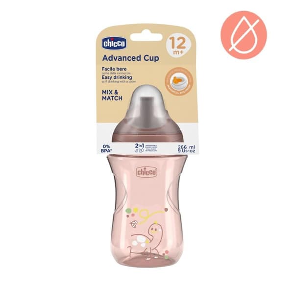 Spillfri mugg med sugrör 266 ml persika 12 månader+