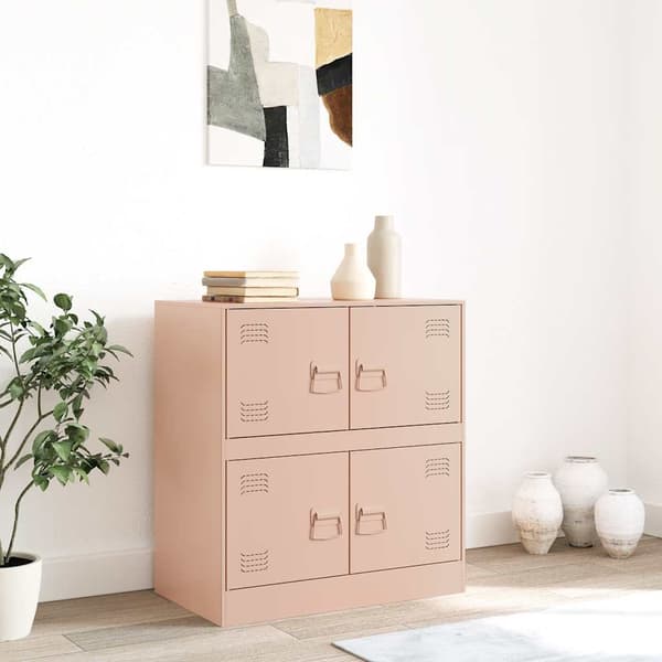 vidaXL sideskab lyserød 67x39x73 cm stål