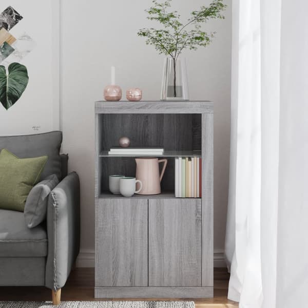 vidaXL Sidoskåp med LED, grå Sonoma Ek, träbaserat material