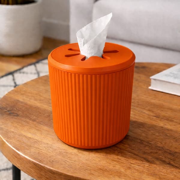 Orange servietæske med papirrulle, rillet organizer