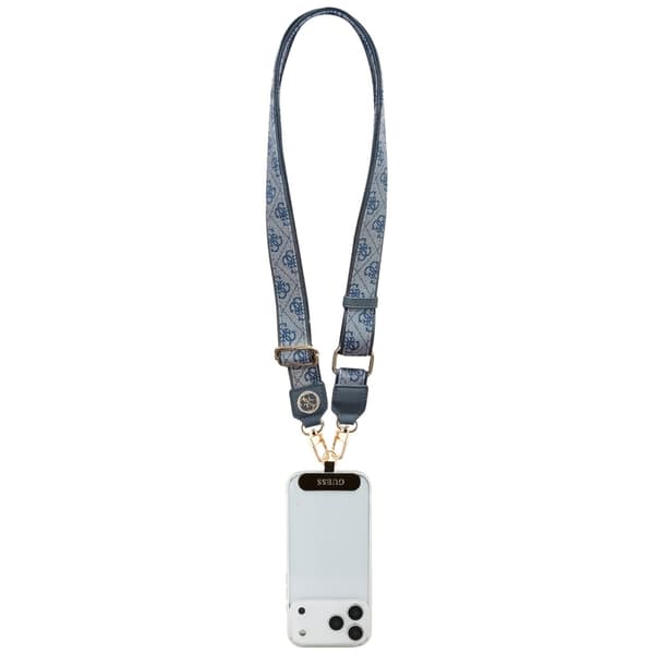 Guess Universal CBDY 4G Tether Patch Strass Metalllogo Blått Snoddsband