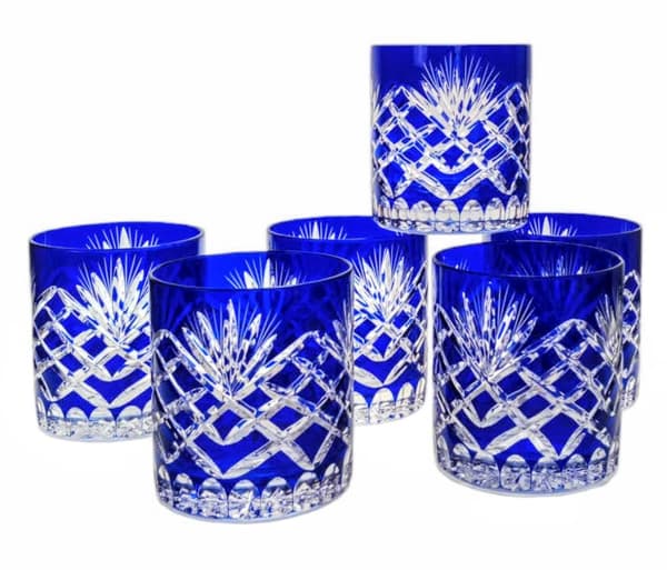 Koboltkrystal whiskyglas Ananas 6 stk.