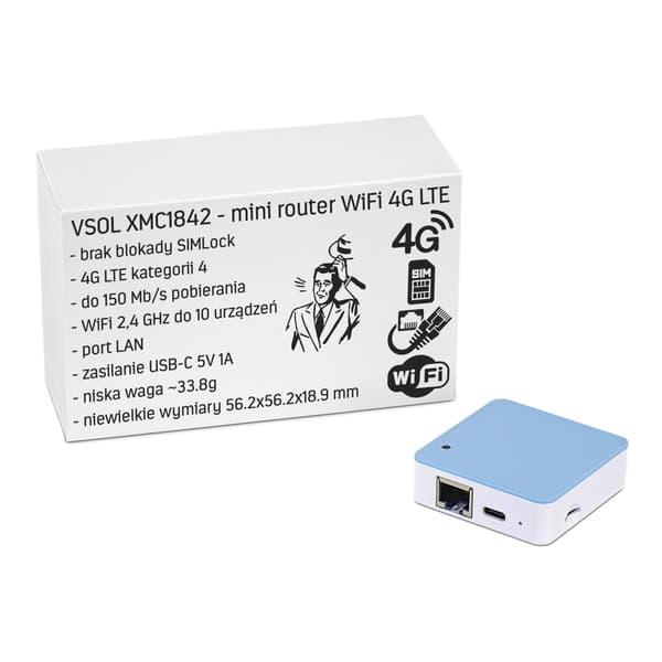 Den mindste 4G LTE SIM-modemrouter til Android Auto USB-C WiFi VSOL XMC1842 Gigabit LAN