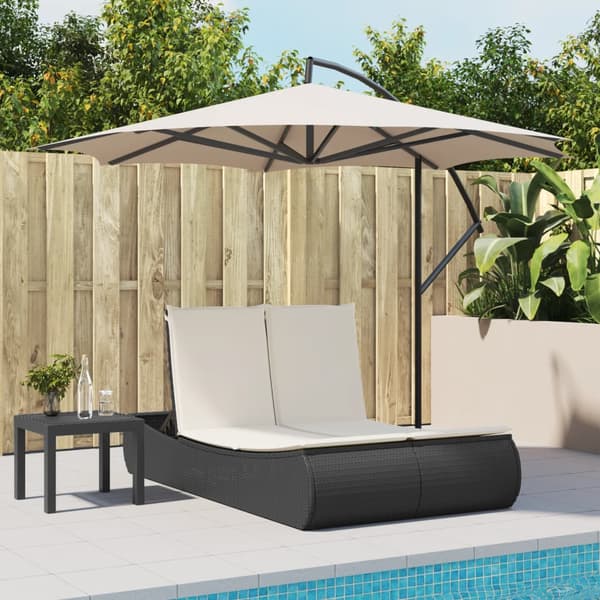 vidaXL dobbelt dagseng med hynder, sort, polyrattan