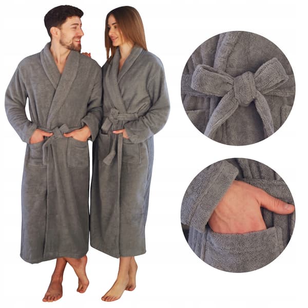 Frotté badekåbe grå unisex lommekåbe 100% bomuld blød M