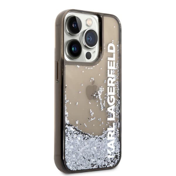 Karl Lagerfeld Liquid Glitter Elong-cover til iPhone 14 Pro, sort