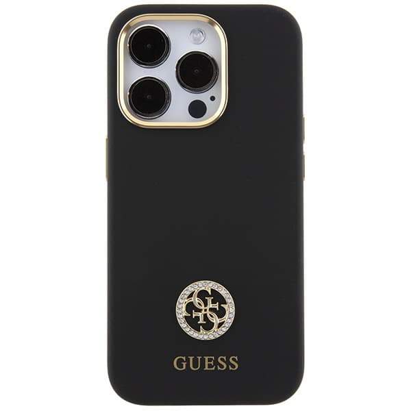 Guess Silikone Logo Strass 4G Etui til iPhone 15 Pro, Sort