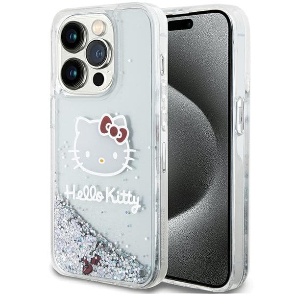 Hello Kitty Liquid Glitter Charms Kitty Head cover til iPhone 14 Pro Max, sølv