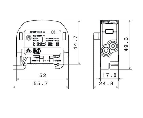 SCB 25 Al/Cu 80110 simblock-fordelingsblok, grå