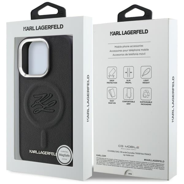 Karl Lagerfeld Initial & Metal Logo MagSafe-etui til iPhone 16 Pro, sort