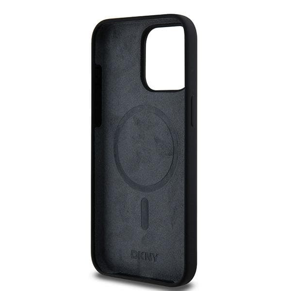 DKNY Liquid Silicone White Printed Logo MagSafe-etui til iPhone 15 Pro Max, sort