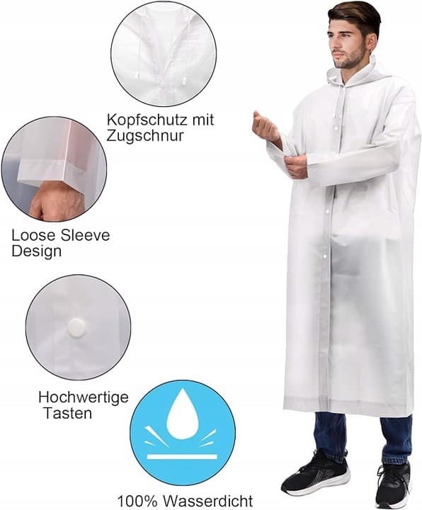 Lang regnfrakke poncho hvid 3 stk.
